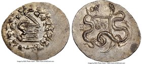 MYSIA. Pergamum. Ca. 180/167-133 BC. AR cistophorus (33mm, 12.66 gm, 11h). NGC MS 4/5 - 4/5, die shift. Ca. 160-150 BC. Serpent emerging from cista my...