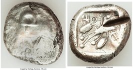 CYPRUS. Uncertain mint. Ca. early 5th century BC. AR stater (22mm, 10.82 gm, 6h). Fine, test cut. Ram walking left; ankh superimposed above, RA (Cypri...