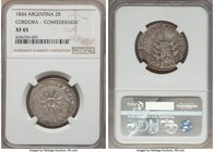 Cordoba. Provincial 2 Reales 1844 XF45 NGC, KM23. "CONFEDERADA" variety, two year type. Some areas of weakness in strike. 

HID09801242017