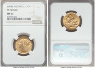Victoria gold "St. George" Sovereign 1884-S MS62 NGC, Sydney mint, KM7. AGW 0.2355 oz. 

HID09801242017