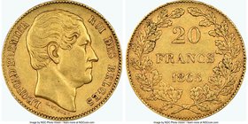 Leopold I gold 20 Francs 1865 AU50 NGC, KM23. Position B. "L Wiener" variety. AGW 0.1867 oz. 

HID09801242017