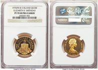 British Colony. Elizabeth II gold Proof 100 Dollars 1976 FM PR70 Ultra Cameo NGC, Franklin mint, KM8. Mintage: 12,000. Issued for the 50th birthday of...