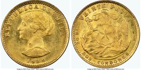 Republic gold 20 Pesos 1926-So MS63+ NGC, Santiago mint, KM168. Scarce in mint state.

HID09801242017
