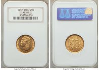 Frederik VIII gold 20 Kroner 1912 VBP-GJ MS65 NGC, Copenhagen mint, KM810. Head left, with titles / Crowned and mantled arms above date, value, mint m...