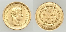 Republic gold 4 Reales 1860-R XF, KM135. 10.3mm. 0.82gm. 

HID09801242017