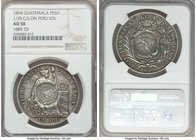 Republic Counterstamped Peso ND (1894) AU58 NGC, KM224. 1/2 Real Counterstamp on Peru Sol 1885-TD. 

HID09801242017