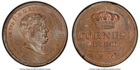 Naples & Sicily. Ferdinando II 10 Tornesi 1856 MS63 Brown PCGS, KM369. Shape detail in portrait, glossy dark brown surfaces. 

HID09801242017