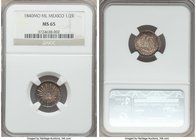 Republic 1/2 Real 1840 Mo-ML MS65 NGC, Mexico City mint, KM370.9. Reflective fields somewhat subdued behind colorful pastel shades of gold, rose, oliv...