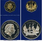 Dutch Colony. Juliana Pair of Uncertified gold and silver Proof Gulden 1976-FM, 1) gold 200 Gulden - PR, Franklin mint, KM16. AGW 0.2300 oz. 2) silver...
