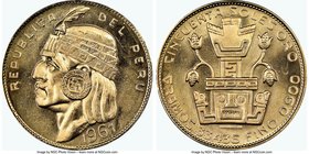 Republic gold "Inca" 50 Soles 1967 MS65 NGC, Lima mint, KM219, Fr-77. Mintage: 10,000. Flashy semi-prooflike surfaces AGW 0.9675 oz. 

HID09801242017