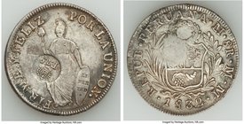 Spanish Colony. Ferdinand VII Counterstamped 8 Reales ND (1834) XF, Lima mint, KM83. 39.3mm. 27.57gm. Type V counterstamp. Crowned "F.7.o" counterstam...