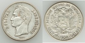 Republic Pair of Uncertified 2 Bolivares, 1) 2 Bolivares 1930-(p) - VF, Philadelphia mint, KM-Y23. 27.2mm. 9.97gm 2) 2 Bolivares 1926-(p) - AU, Philad...