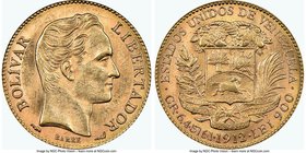 Republic gold 20 Bolivares 1912 MS63 NGC, Paris mint, KM-Y32. AGW 0.1867 oz. 

HID09801242017