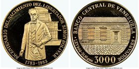 Republic gold Proof "Simon Bolivar" 3000 Bolivares 1983-(w) PR68 Ultra Cameo NGC, Werdohl mint, KM-Y59. Commemorating the 200th anniversary of his bir...