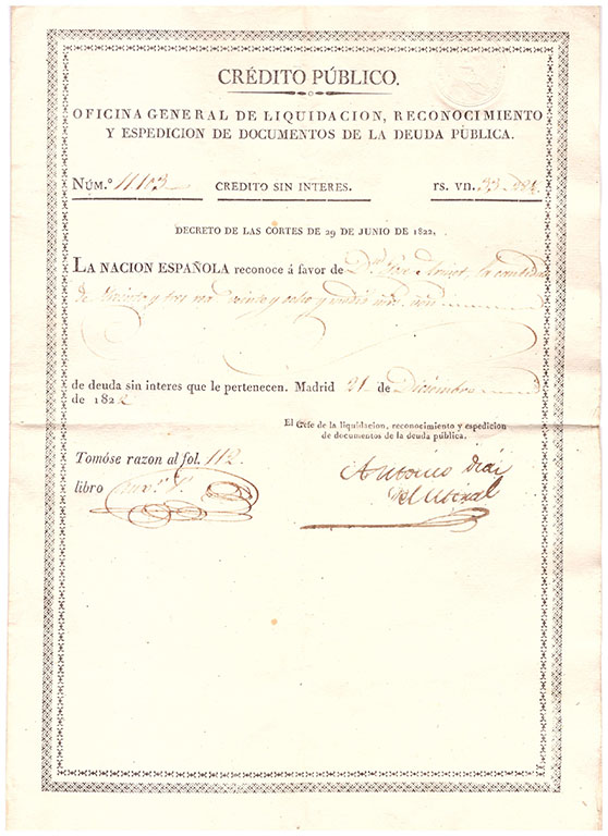 Fernando VII
La Nación Española. Crédito Público. 21 Diciembre 1822. Por valor ...