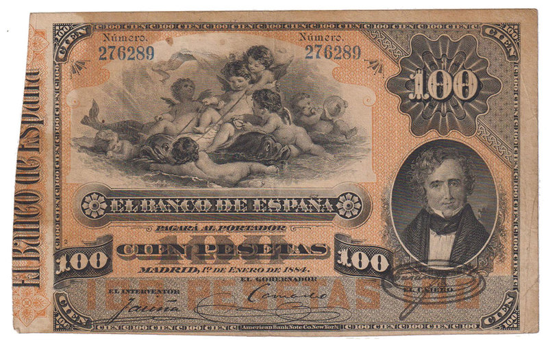 Banco de España
100 Pesetas. 1 enero 1884. Juan Álvarez Mendizábal. ED.284. Pap...