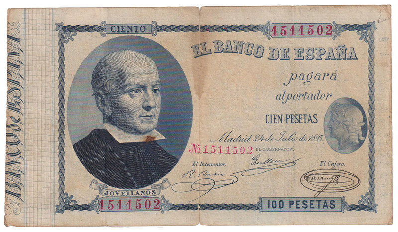 Banco de España
100 Pesetas. 24 Julio 1893. Jovellanos. ED.302. Doblez central ...