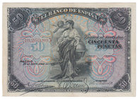 Banco de España
50 Pesetas. 24 septiembre 1906. Sin serie. ED.315. Lavado y planchado. (EBC).
