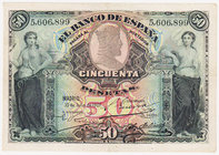 Banco de España
50 Pesetas. 15 julio 1907. Sin serie. ED.319. Lavado y planchado. MBC-.