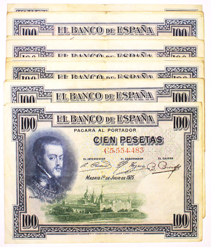 Banco de España
100 Pesetas. 1 julio 1925. Serie Series. Lote de 13 billetes. S...