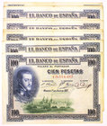 Banco de España
100 Pesetas. 1 julio 1925. Serie Series. Lote de 13 billetes. Serie A (2), Serie B (5) y Serie C (6). ED.323a. Imprescindible examina...