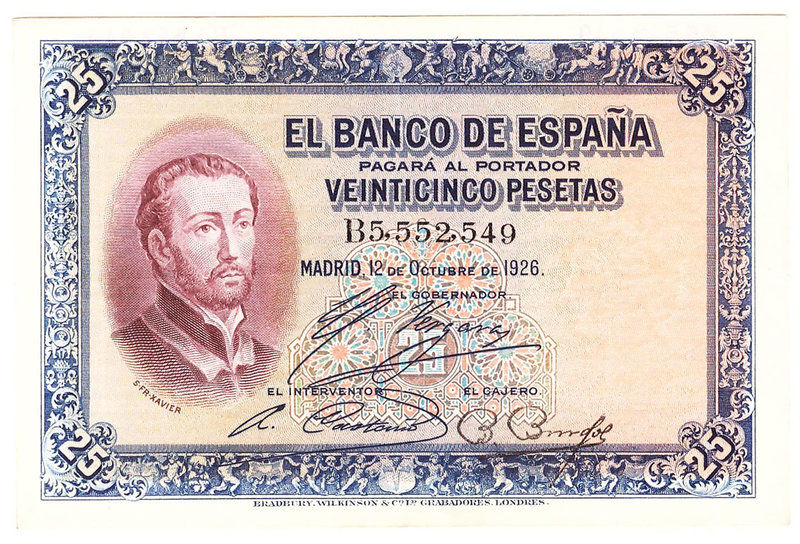Banco de España
25 Pesetas. 12 octubre 1926. Serie B. ED.325a. Muy buen ejempla...