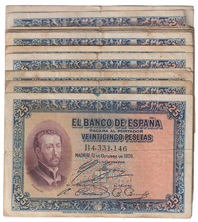 Banco de España
25 Pesetas. 12 octubre 1926. Serie B. Lote de 20 billetes. ED.3...