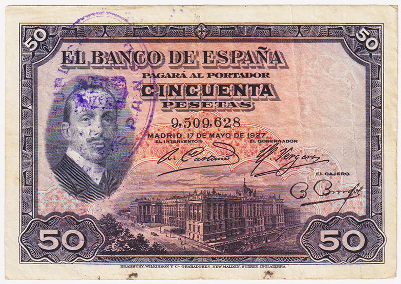 Guerra Civil-Zona Republicana, Banco de España
50 Pesetas. 17 mayo 1927. Sin se...