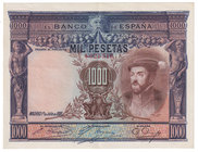 Guerra Civil-Zona Republicana, Banco de España
1000 Pesetas. 1 julio 1925. Sin serie. Numeración posterior al nº 3.646.000. ED.351. EBC-/MBC+.