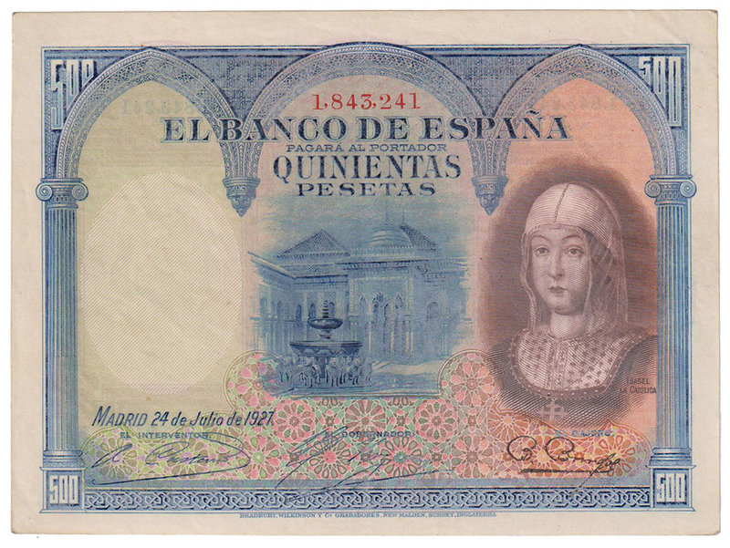 Guerra Civil-Zona Republicana, Banco de España
500 Pesetas. 24 julio 1927. Sin ...