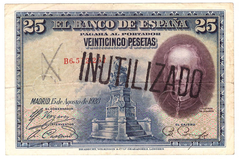 Guerra Civil-Zona Republicana, Banco de España
25 Pesetas. 15 agosto 1928. Seri...