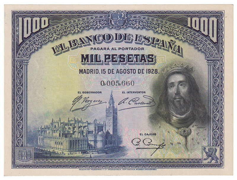Guerra Civil-Zona Republicana, Banco de España
1000 Pesetas. 15 agosto 1928. Si...