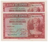 Guerra Civil-Zona Republicana, Banco de España
10 Pesetas. Emisión 1935. Serie B. Lote de 2 billetes. ED.364a. SC.