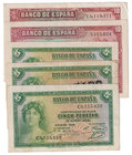 Guerra Civil-Zona Republicana, Banco de España
Emisión 1935. Lote de 5 billetes. 5 Pesetas (Sin serie, serie A INUTILIZADO, serie C) y 10 Pesetas (Si...