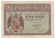 Estado Español, Banco de España
1 Peseta. Burgos, 28 febrero 1938. Serie C. ED.427a. EBC+.