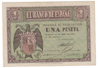 Estado Español, Banco de España
1 Peseta. Burgos, 30 abril 1938. Serie M. ED.428a. EBC.