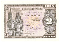 Estado Español, Banco de España
2 Pesetas. Burgos, 30 abril 1938. Serie L. ED.429a. EBC+.