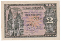 Estado Español, Banco de España
2 Pesetas. Burgos, 30 abril 1938. Serie N. ED.429a. EBC.