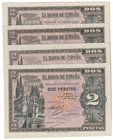 Estado Español, Banco de España
2 Pesetas. Burgos, 30 abril 1938. Lote de 4 billetes. Serie M y N (3). ED.429a. SC- a EBC.