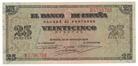 Estado Español, Banco de España
25 Pesetas. Burgos, 20 mayo 1938. Serie B. ED.430a. EBC.