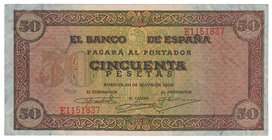 Estado Español, Banco de España
50 Pesetas. Burgos, 20 mayo 1938. Serie E. ED.431a. Planchado. (EBC).