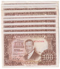 Estado Español, Banco de España
100 Pesetas. 7 abril 1953. Lote de 9 billetes. Serie R (6), S, 2N y 3P. ED.464b. SC a MBC+.