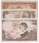Estado Español, Banco de España
100 Pesetas. Lote de 3 billetes 1953, 1965 y 1970 (todos sin serie). ED.464/470/472. MBC- a MC.