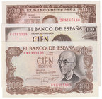 Estado Español, Banco de España
100 Pesetas. Lote de 3 billetes. 1953 (2R), 1965 (U) y 1970 (6W). ED.464c/470a/472c. SC a SC-.