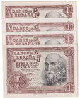 Estado Español, Banco de España
1 Peseta. 22 julio 1953. Lote de 4 billetes. Series. ED.465a. SC a SC-.