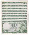 Estado Español, Banco de España
5 Pesetas. 22 julio 1954. Serie T. Lote de 8 billetes (algunos correlativos). ED.466a. SC a EBC.