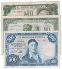 Estado Español, Banco de España
Lote de 3 billetes. 500 Pesetas 1954 (R), 1000 Pesetas 1957 (1C) y 1971 (sin serie). ED.468b/469b/474. BC.