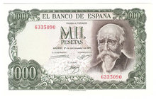 Estado Español, Banco de España
1000 Pesetas. 17 septiembre 1971. Sin serie. ED.474. Lavado y planchado. EBC.