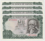 Estado Español, Banco de España
1000 Pesetas. 17 septiembre 1971. Serie 2F. Lote de 4 billetes correlativos. ED.474c. Interesante. SC.