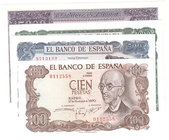 Estado Español, Banco de España
Lote de 4 billetes. 100 Pesetas 1970, 500 Pesetas 1971, 1000 Pesetas 1971 y 5000 Pesetas 1976. Todos sin serie. Algún...